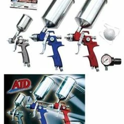ATD Tools 6900 9 Piece HVLP 3 Spray Gun Set Primer, Top-Coat, And Touch-Up Guns