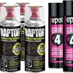 U-POL Raptor 2K Black Spray-On Truck Bedliner Aerosol #4 Grip Adhesion Kit 4883